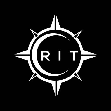 RIT soyut teknoloji çemberi logo tasarımını siyah arkaplan üzerine kuruyor. RIT yaratıcı harf logosu kavramı.