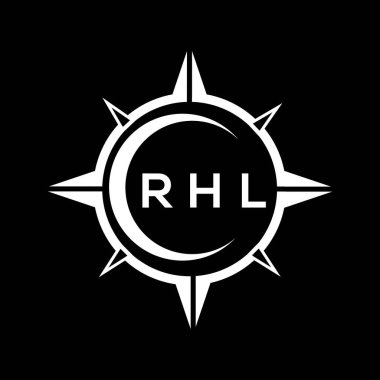 RHL soyut teknoloji çemberi logo tasarımını siyah arkaplan üzerine kuruyor. RHL yaratıcı harf logosu kavramı.