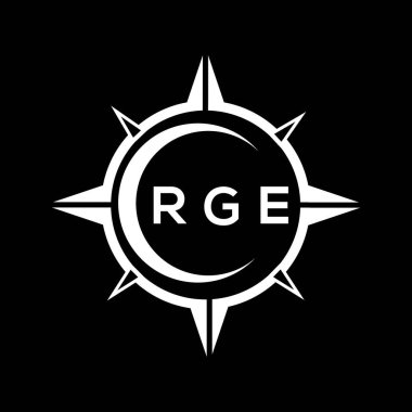 RGE soyut teknoloji çemberi logo tasarımını siyah arkaplan üzerine kuruyor. RGE yaratıcı harflerin baş harfleri logo kavramı.