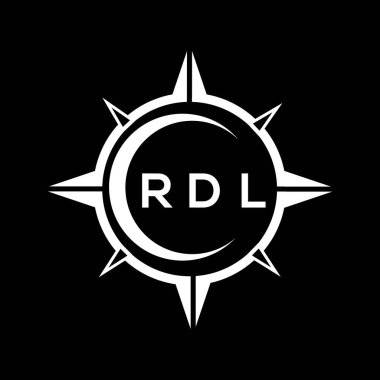 RDL soyut teknoloji çemberi logo tasarımını siyah arkaplan üzerine kuruyor. RDL yaratıcı harf logosu kavramı.