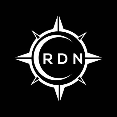 RDN soyut teknoloji çemberi logo tasarımını siyah arkaplan üzerine kuruyor. RDN yaratıcı harf logosu kavramı.