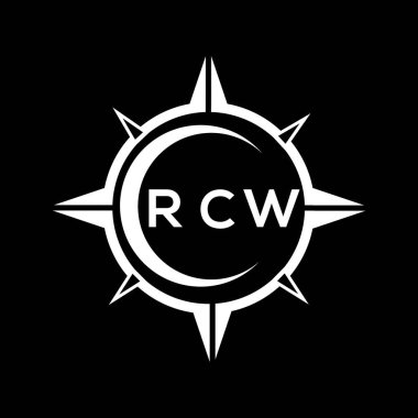 RCW soyut teknoloji çemberi logo tasarımını siyah arkaplan üzerine kuruyor. RCW yaratıcı harflerin baş harfleri logo kavramı.