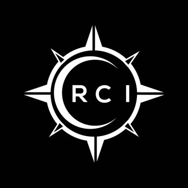 RCI soyut teknoloji çemberi logo tasarımını siyah arka plana ayarlıyor. RCI yaratıcı harf logosu kavramı.