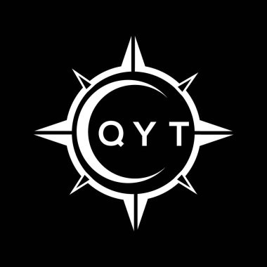 QYT soyut teknoloji çemberi logo tasarımını siyah arkaplan üzerine kuruyor. QYT yaratıcı harflerin baş harfleri logo kavramı.