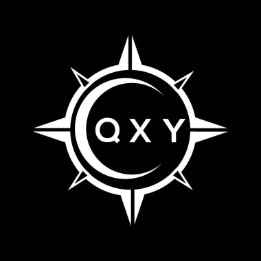 QXY soyut teknoloji çemberi logo tasarımını siyah arkaplan üzerine kuruyor. QXY yaratıcı harf logosu kavramı.