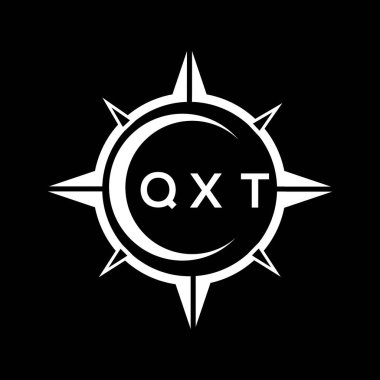QXT soyut teknoloji çemberi logo tasarımını siyah arkaplan üzerine kuruyor. QXT yaratıcı harf logosu kavramı.