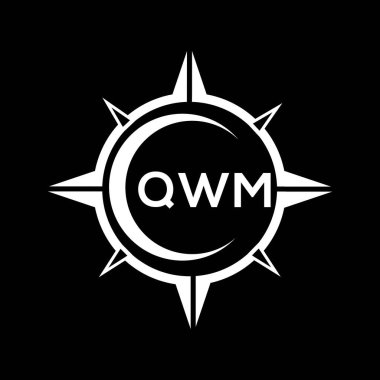 QWM soyut teknoloji çemberi kara arkaplan üzerine logo tasarımı ayarlıyor. QWM yaratıcı harflerin baş harfleri logo kavramı.