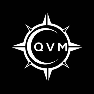 QVM soyut teknoloji çemberi logo tasarımını siyah arkaplan üzerine kuruyor. QVM yaratıcı harflerin baş harfleri logo kavramı.