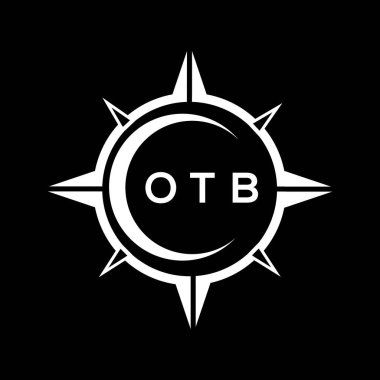 OTB soyut teknoloji çemberi logo tasarımını siyah arka plana ayarlıyor. OTB yaratıcı harflerin baş harfleri..