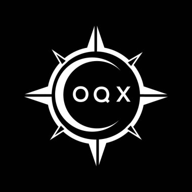 OQX soyut teknoloji çemberi logo tasarımını siyah arkaplan üzerine kuruyor. OQX yaratıcı harflerin baş harfleri logosu.