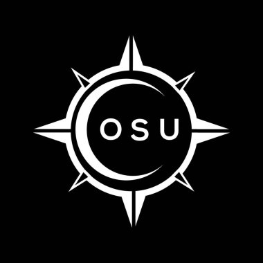 OSU soyut teknoloji çemberi logo tasarımını siyah arka plana ayarlıyor. OSU yaratıcı harflerin baş harfleri..