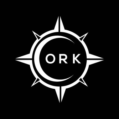 ORK soyut teknoloji çemberi logo tasarımını siyah arkaplan üzerine kuruyor. ORK yaratıcı harfler harfi logosu.