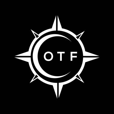 OTF soyut teknoloji çemberi logo tasarımını siyah arkaplan üzerine kuruyor. OTF yaratıcı harflerin baş harfleri..