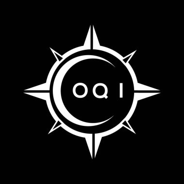 OQI soyut teknoloji çemberi logo tasarımını siyah arka plana ayarlıyor. OQI yaratıcı harf logosu.