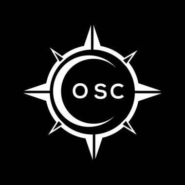 OSC soyut teknoloji çemberi logo tasarımını siyah arkaplan üzerine kuruyor. OSC yaratıcı harfler harfi logosu.