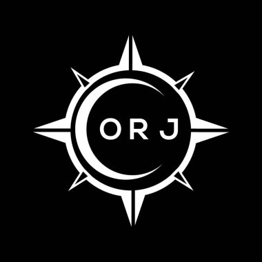ORJ soyut teknoloji çemberi logo tasarımını siyah arkaplan üzerine kuruyor. ORJ yaratıcı harf logosu.