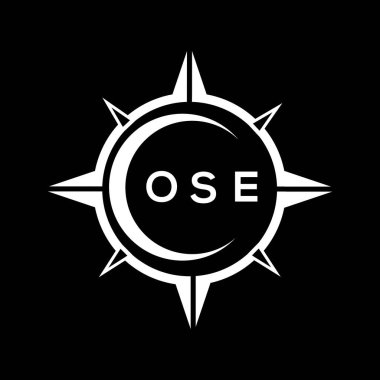 OSE soyut teknoloji çemberi logo tasarımını siyah arkaplan üzerine kuruyor. OSE yaratıcı harf harfleri logosu.