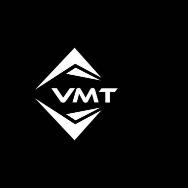 Siyah arka planda VMT soyut teknoloji logosu tasarımı. VMT yaratıcı harf logosu kavramı.