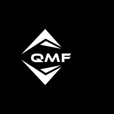 Kara zemin üzerinde QMF soyut teknoloji logosu tasarımı. QMF yaratıcı harf logosu kavramı.