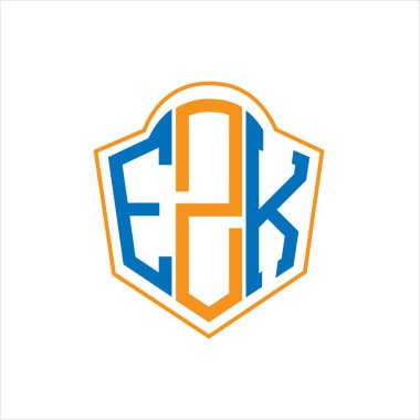 Beyaz arkaplanda EZK soyut monogram kalkan logosu tasarımı. EZK yaratıcı harflerin baş harfleri logosu.