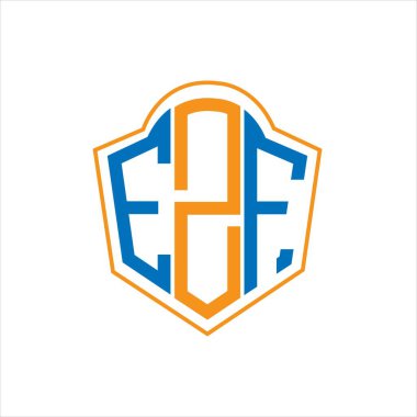Beyaz arkaplanda EZF soyut monogram kalkan logosu tasarımı. EZF yaratıcı harf logosu.