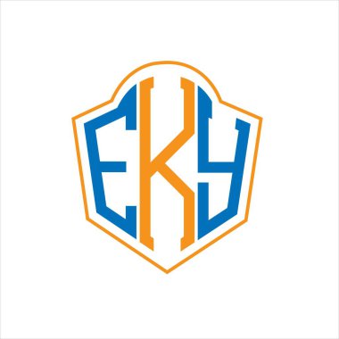Beyaz arka planda EKY soyut monogram kalkan logosu tasarımı. EKY yaratıcı harf harfleri logosu.