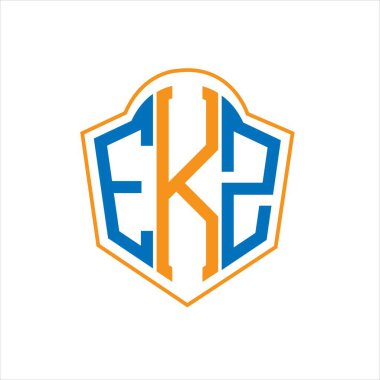 Beyaz arka planda EKZ soyut monogram kalkan logosu tasarımı. EKZ yaratıcı harflerin baş harfleri logo.