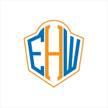 Beyaz arka planda EHW soyut monogram kalkan logosu tasarımı. EHW yaratıcı harfler harfi logosu.