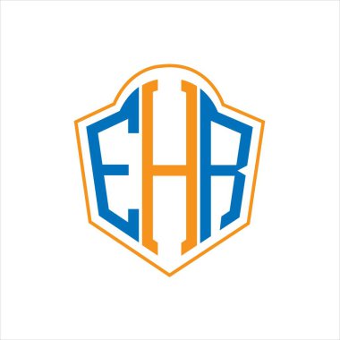 Beyaz arka planda EHR soyut monogram kalkan logosu tasarımı. EHR yaratıcı harflerin baş harfleri logosu.