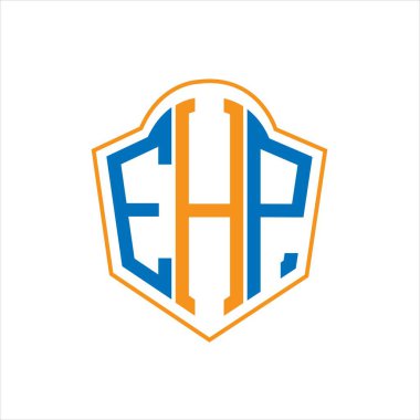 Beyaz arkaplanda EHP soyut monogram kalkan logosu tasarımı. EHP yaratıcı harflerin baş harfleri logosu.