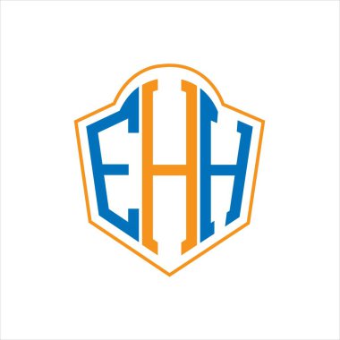 Beyaz arka planda EHH soyut monogram kalkan logosu tasarımı. EHH yaratıcı harfler harfi logosu.