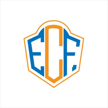 Beyaz arka planda ECF soyut monogram kalkan logosu tasarımı. ECF yaratıcı harflerin baş harfleri logosu.
