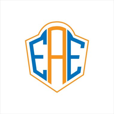 Beyaz arka planda EAE soyut monogram kalkan logosu tasarımı. EAE yaratıcı harf logosu.