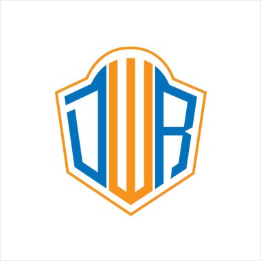 Beyaz arka planda DWR soyut monogram kalkan logosu tasarımı. DWR yaratıcı baş harfleri harf logosu.