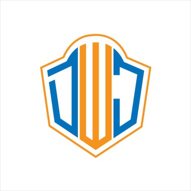 Beyaz arka planda DWJ soyut monogram kalkan logosu tasarımı. DWJ yaratıcı harflerin baş harfleri logo.