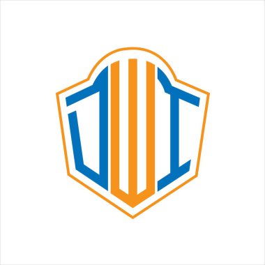 Beyaz arka planda DWI soyut monogram kalkan logosu tasarımı. DWI yaratıcı harfler harfi logosu.