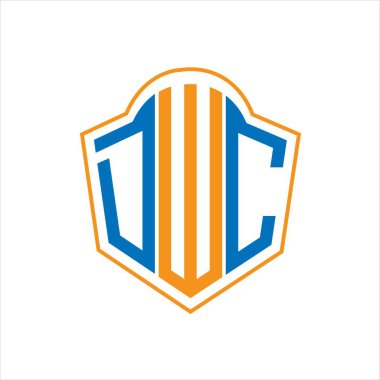 Beyaz arka planda DWC soyut monogram kalkan logosu tasarımı. DWC yaratıcı baş harfleri harf logosu.