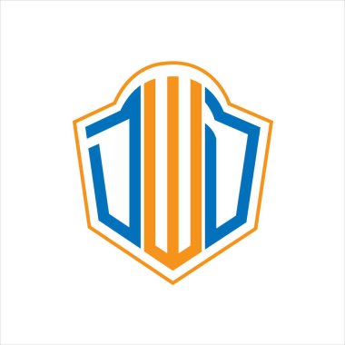 Beyaz arka planda DWD soyut monogram kalkan logosu tasarımı. DWD yaratıcı baş harfleri harf logosu.