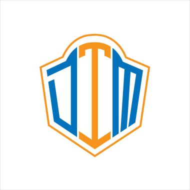 Beyaz arkaplanda DTM soyut monogram kalkan logosu tasarımı. DTM yaratıcı harflerin baş harfleri logo.