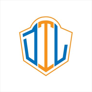 Beyaz arkaplanda WebDTL soyut monogram kalkan logosu tasarımı. DTL yaratıcı harflerin baş harfleri logosu.