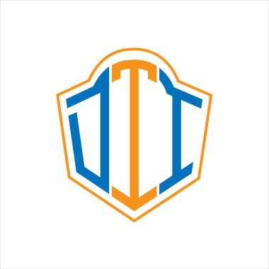 Beyaz arka planda DTI soyut monogram kalkan logosu tasarımı. DTI yaratıcı harf logosu.