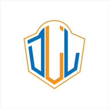 Beyaz arkaplanda DLL soyut monogram kalkan logosu tasarımı. DLL yaratıcı harfler harfi logosu.