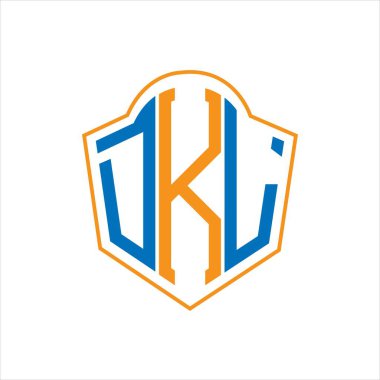Beyaz arkaplanda DKL soyut monogram kalkan logosu tasarımı. DKL yaratıcı harfler harfi logosu.