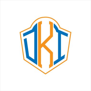 Beyaz arka planda DKI soyut monogram kalkan logosu tasarımı. DKI yaratıcı harf logosu.