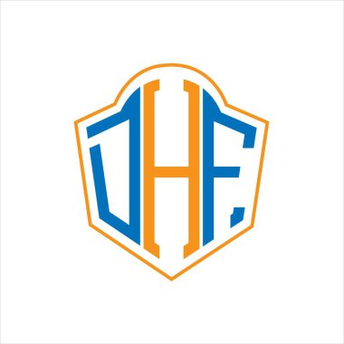 Beyaz arka planda DHF soyut monogram kalkan logosu tasarımı. DHF yaratıcı harfler harfi logosu.