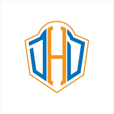 Beyaz arka planda DHD soyut monogram kalkan logosu tasarımı. DHD yaratıcı harflerin baş harfleri logosu.