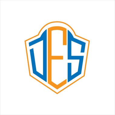 Beyaz arkaplanda DES soyut monogram kalkan logosu tasarımı. DES yaratıcı harfler harfi logosu.