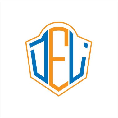 Beyaz arkaplanda DEL soyut monogram kalkan logosu tasarımı. DEL yaratıcı harflerin baş harfleri logosu.