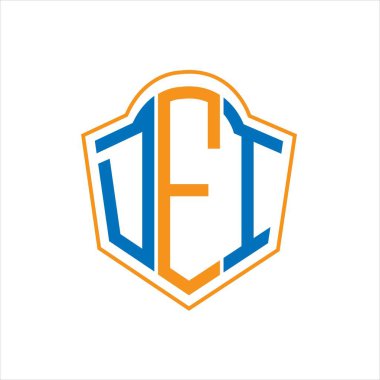 Beyaz arka planda DEI soyut monogram kalkan logosu tasarımı. DEI yaratıcı harfler harfi logosu.