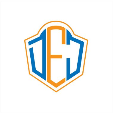 Beyaz arka planda DEJ soyut monogram kalkan logosu tasarımı. DEJ yaratıcı harflerin baş harfleri logo.
